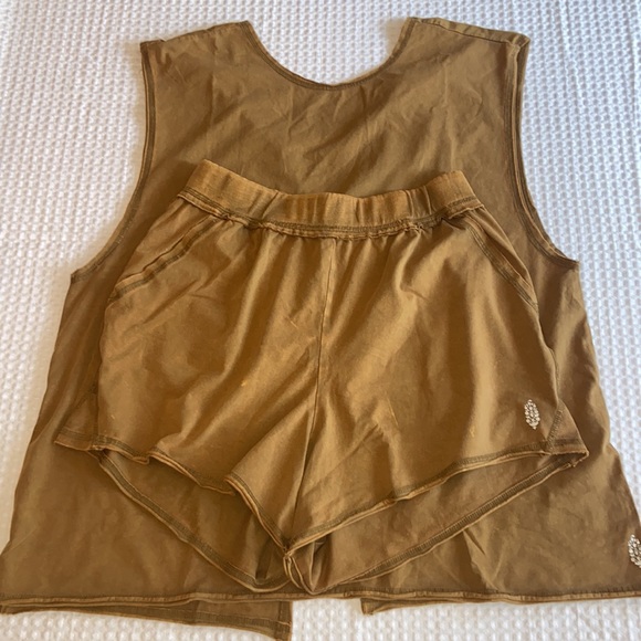 NEW! FREE PEOPLE Hot Shot Open Back Tank Shorts Set Washed Tobacco Size XS S M - Picture 2 of 16